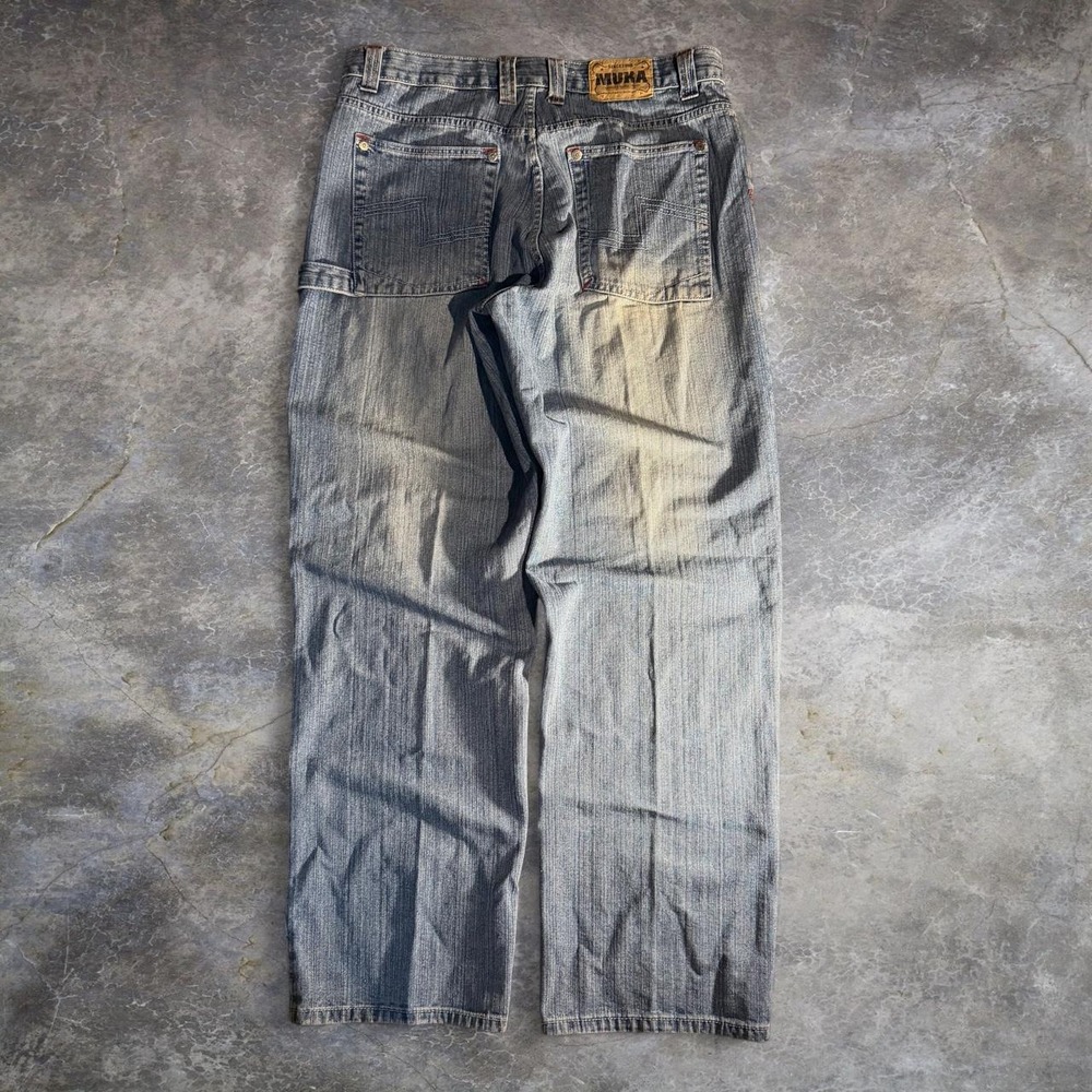 Muka Jeans Mens 38x34 Baggy Blue Denim Jeans Y2K Hip Hop Skater Wide Leg